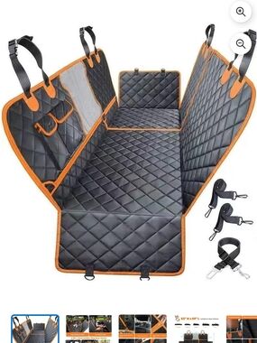 Quilted Waterproof Pet Car Seat Cover - Black with Orange Trim